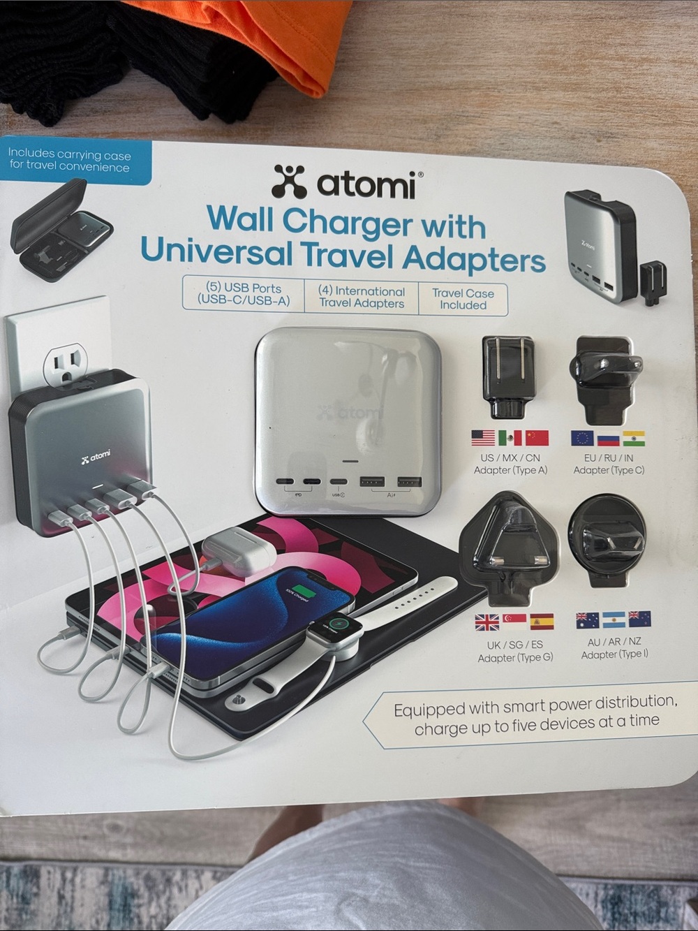 Gray 5-Port Wall Charger with Universal Travel Adapters
